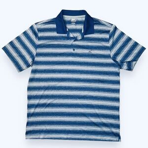 Greg‎ Norman Polo Short Sleeve Shirt Mens LG Blue Striped Play Dry